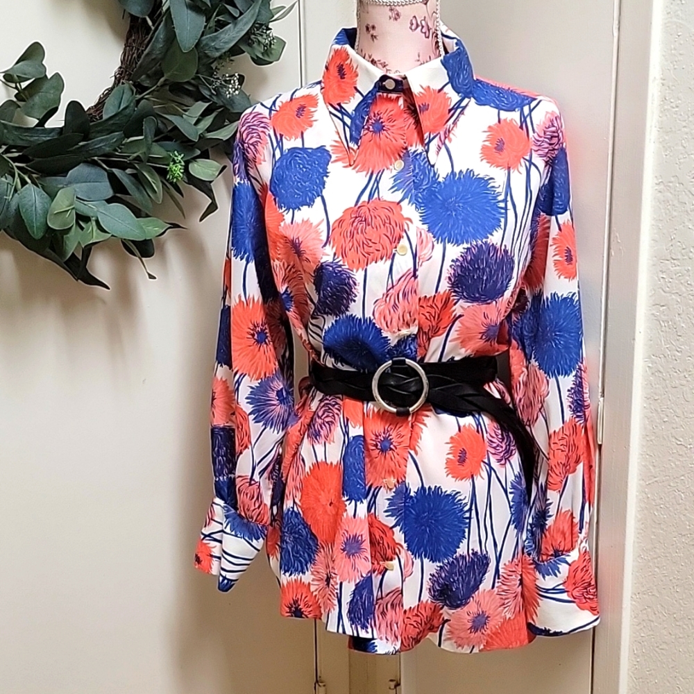 VTG | Bright Coral Floral Print Blouse
